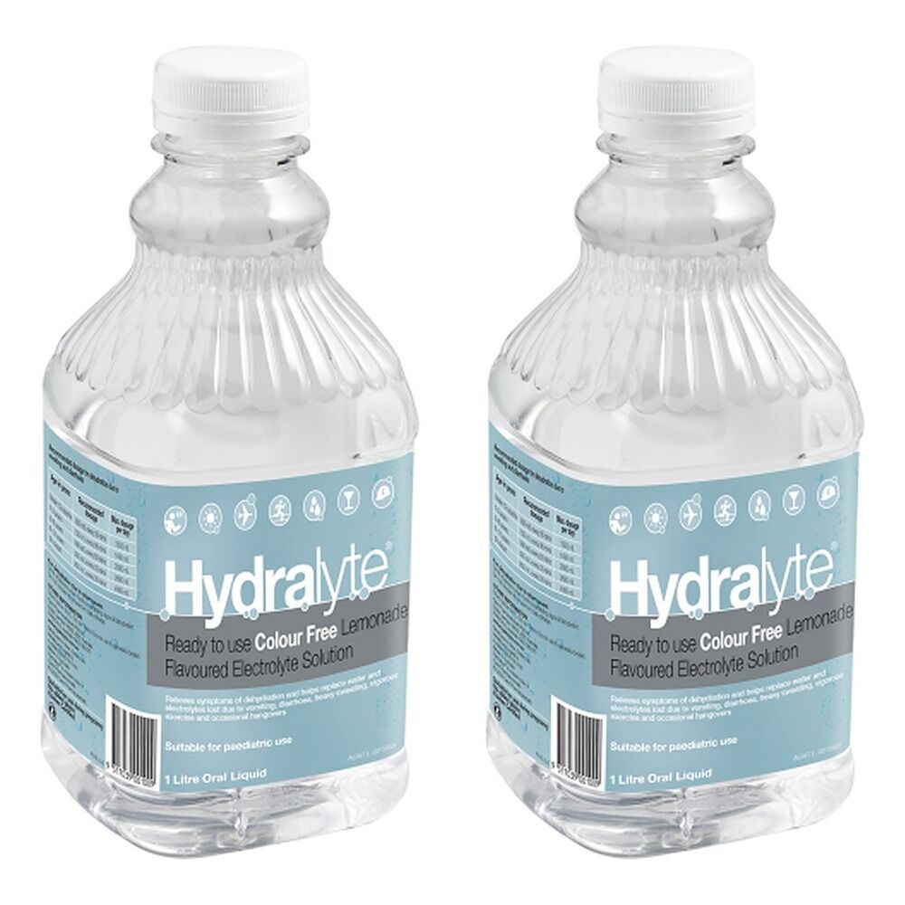 Hydralyte Colour Free Lemonade Flavoured Electrolyte Solution 1 L Pack of 2