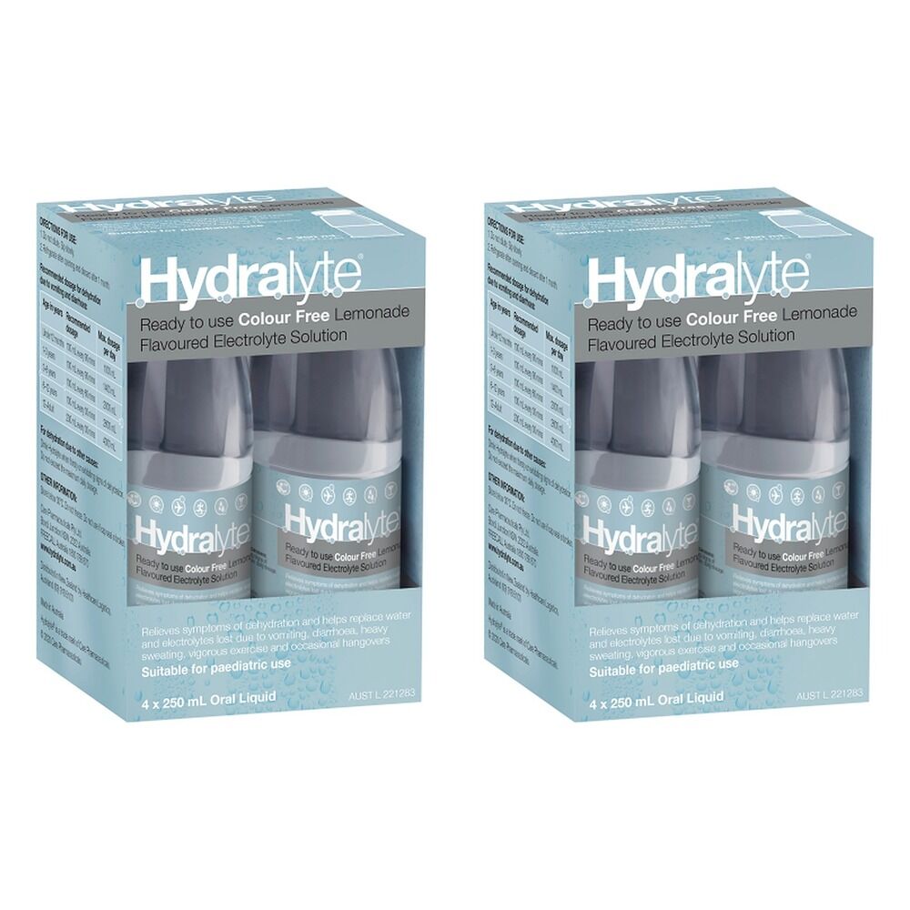 Hydralyte Colour Free Lemonade Flavoured Electrolyte Solution 4 Pack Bundle of 2