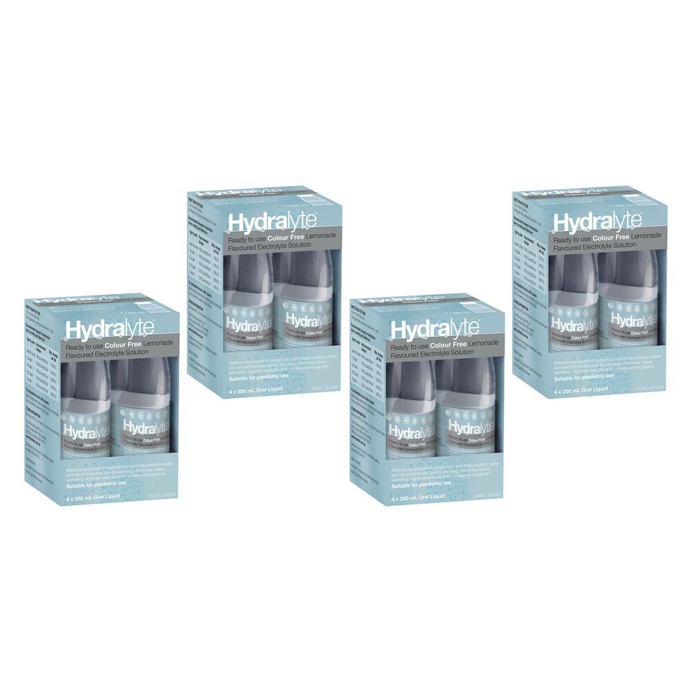 Hydralyte Colour Free Lemonade Flavoured Electrolyte Solution 4 Pack Bundle of 4
