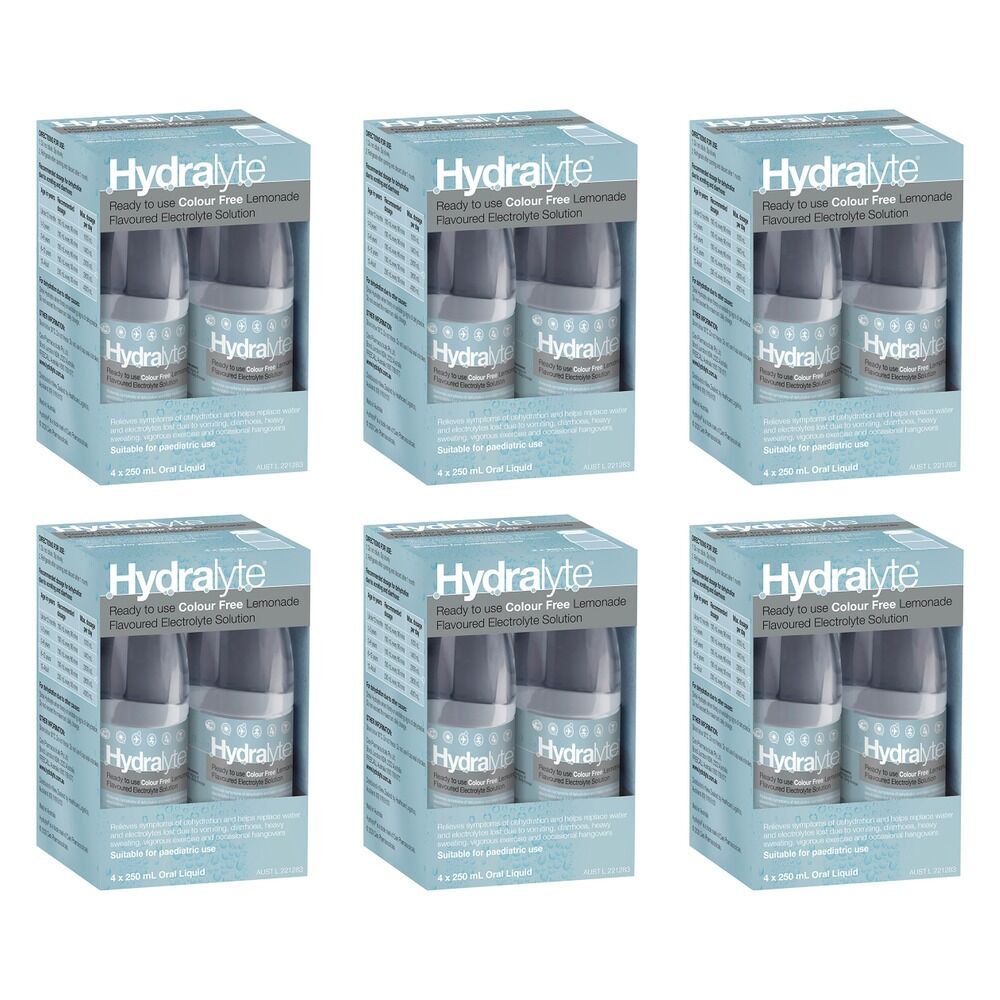 Hydralyte Colour Free Lemonade Flavoured Electrolyte Solution 4 Pack Bundle of 6