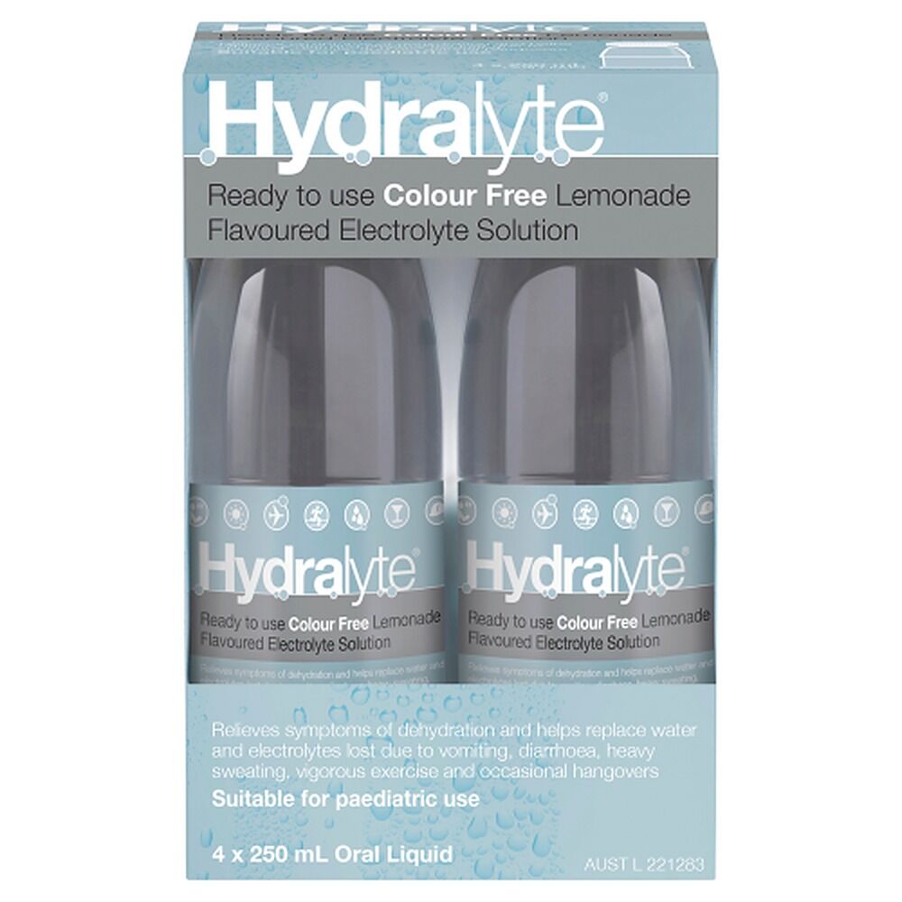 Hydralyte Colour Free Lemonade Flavoured Electrolyte Solution 4 Pack
