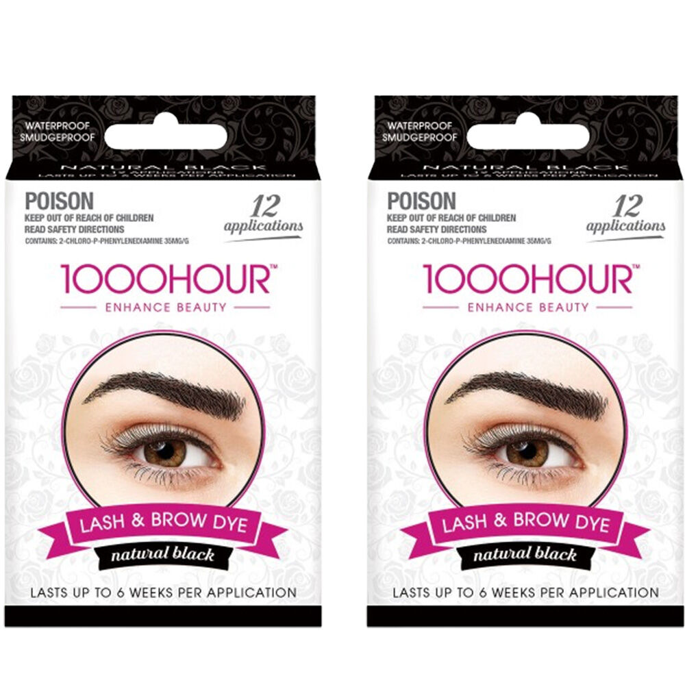 1000 Hour Eyelash and Brow Dye Kit Natural Black 2 Packs Of 12 Applications