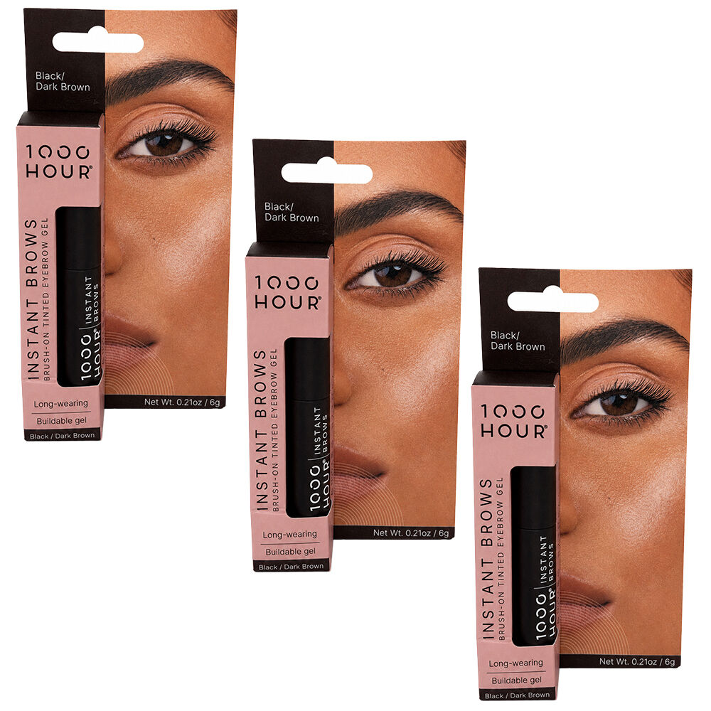 1000HOUR Instant Brows Black Dark Brown Tinted Eyebrow Gel 3 Pack 18g