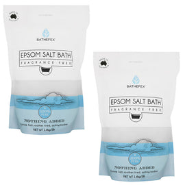 Bathefex Epsom Salt Bath Soak Fragrance Free 1.4kg 2 Pack Sensitive Skin