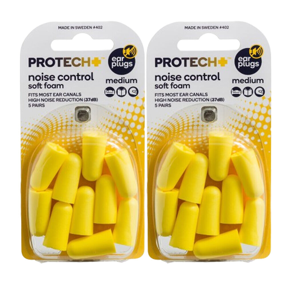 Protech Ear Plugs Noise Control Outdoor Travel Soft Foam Medium 2x 5 Pairs