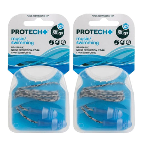 Protech Ear Plugs Noise Control Music Swimming 2x 1 Pair With Cord