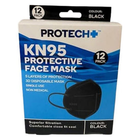 Protech KN95 Protective Face Mask Black 12 Pack