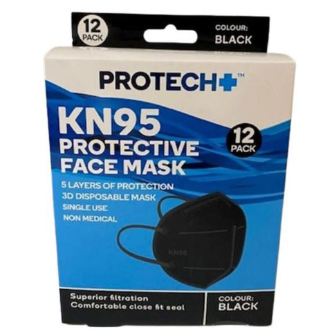 Protech KN95 Protective Face Mask Black 12 Pack