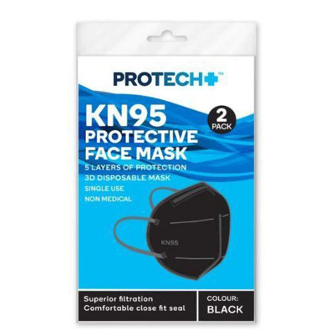 Protech KN95 Protective Face Mask Black 2 Pack