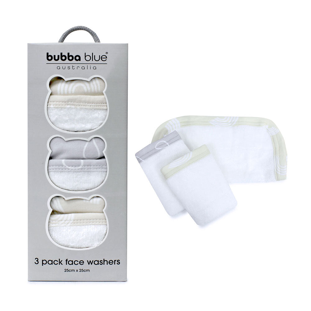 Bubba Blue Nordic 3pk Wash Cloth Grey Sand 25 x 25cm