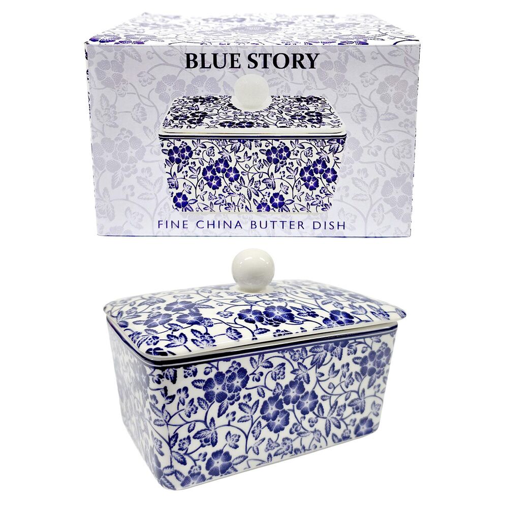 Blue Story Fine China Butter Dish Blue Floral
