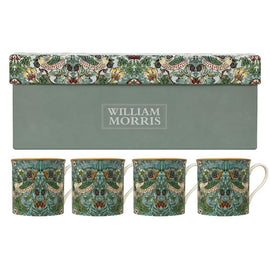 William Morris Strawberry Thief Mug Set of 4 Aqua