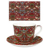 Strawberry Thief Breakfast Cup and Saucer Red Fine Bone China