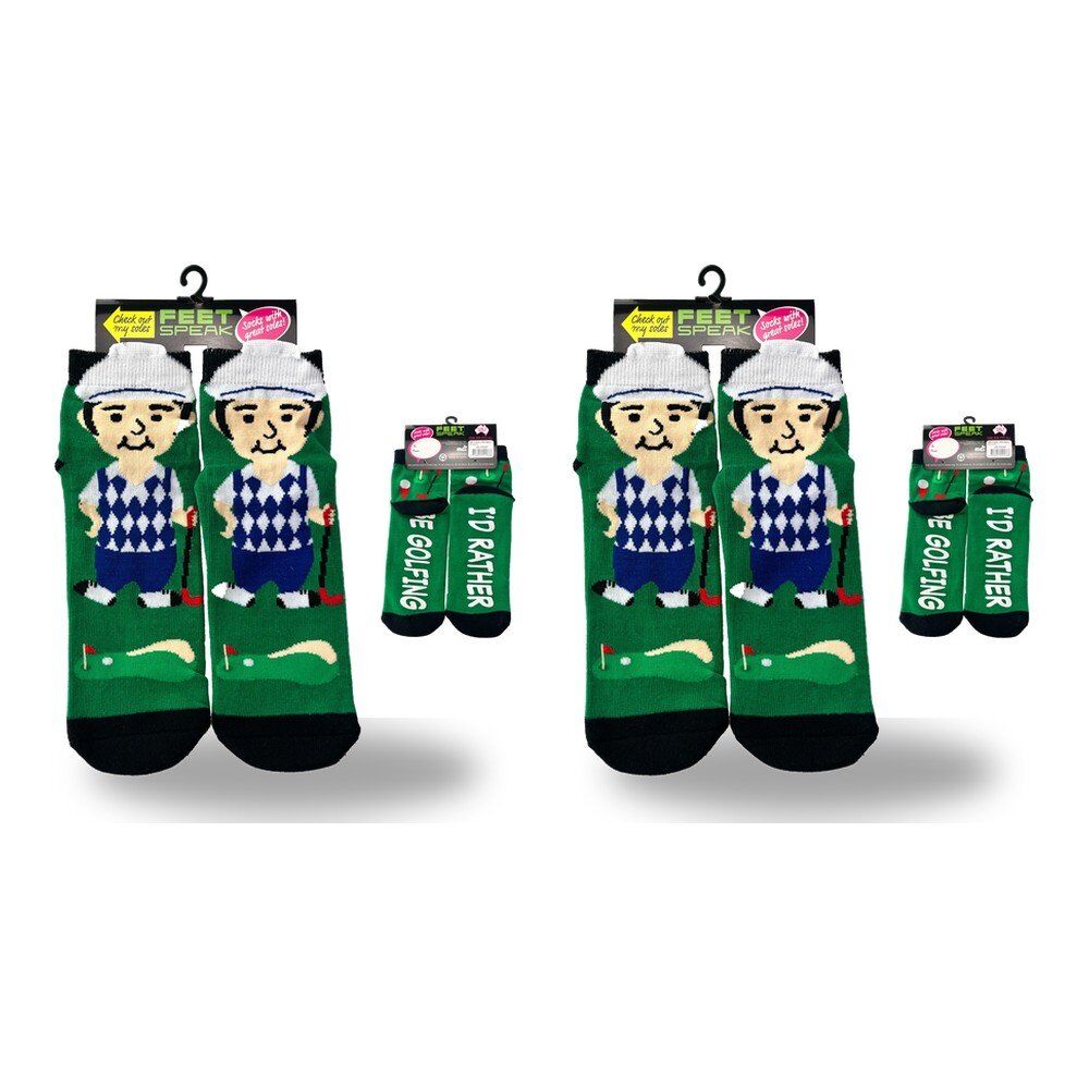 Feet Speak Golfer Novelty Socks I'd Rather Be Golfing Soles One Size Fits All Pack of 2