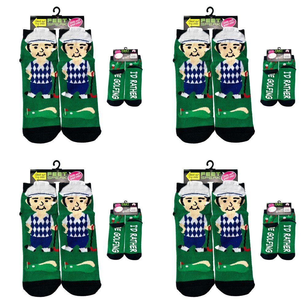 Feet Speak Golfer Novelty Socks I'd Rather Be Golfing Soles One Size Fits All Pack of 4