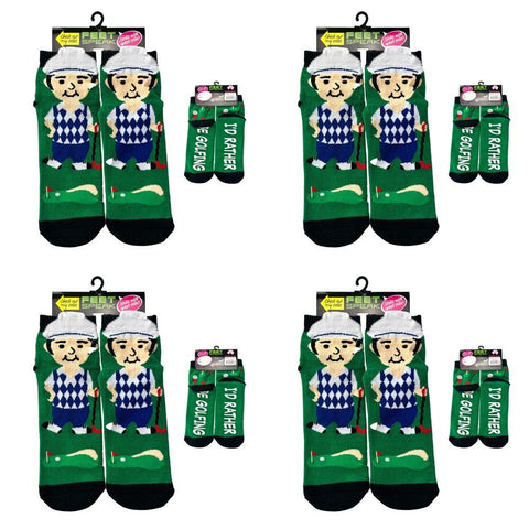 Feet Speak Golfer Novelty Socks I'd Rather Be Golfing Soles One Size Fits All Pack of 4