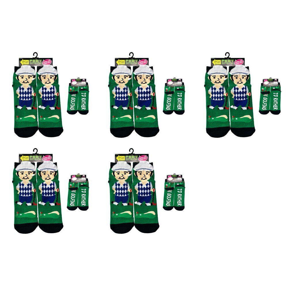 Feet Speak Golfer Novelty Socks I'd Rather Be Golfing Soles One Size Fits All Pack of 5