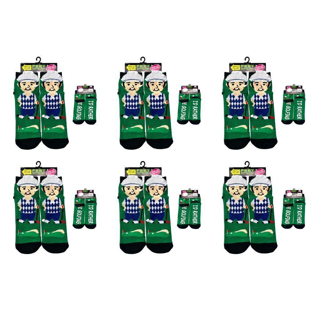 Feet Speak Golfer Novelty Socks I'd Rather Be Golfing Soles One Size Fits All Pack of 6