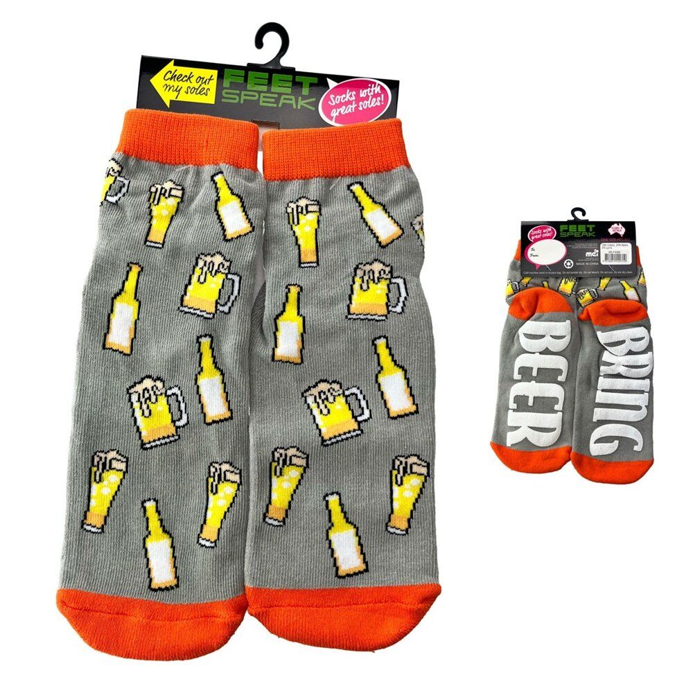 Feet Speak Beer Novelty Socks Bring Beer Soles One Size Fits All Pack of 3