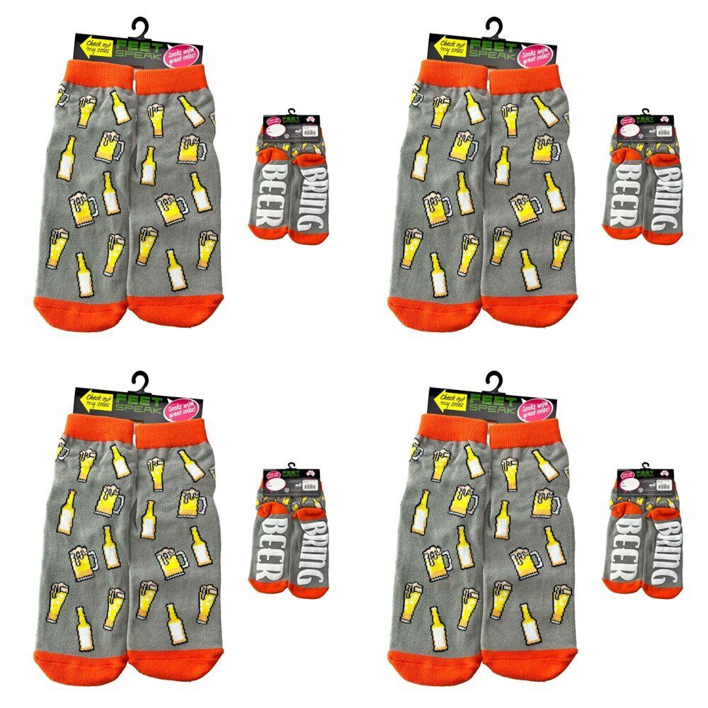 Feet Speak Beer Novelty Socks Bring Beer Soles One Size Fits All Pack of 4