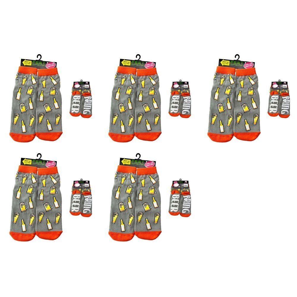 Feet Speak Beer Novelty Socks Bring Beer Soles One Size Fits All Pack of 5