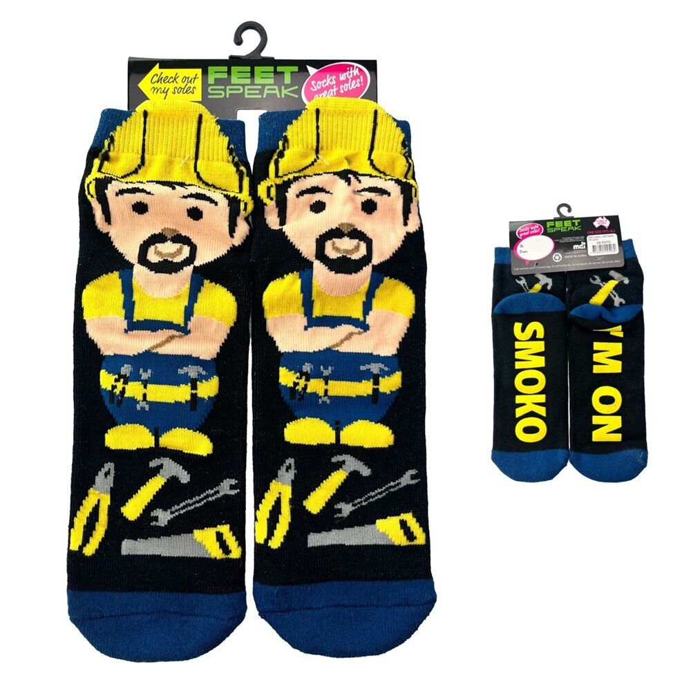 Feet Speak Tradie Novelty Socks I'm On Smoko Soles One Size Fits All Pack of 2