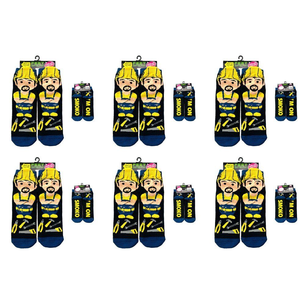 Feet Speak Tradie Novelty Socks I'm On Smoko Soles One Size Fits All Pack of 6