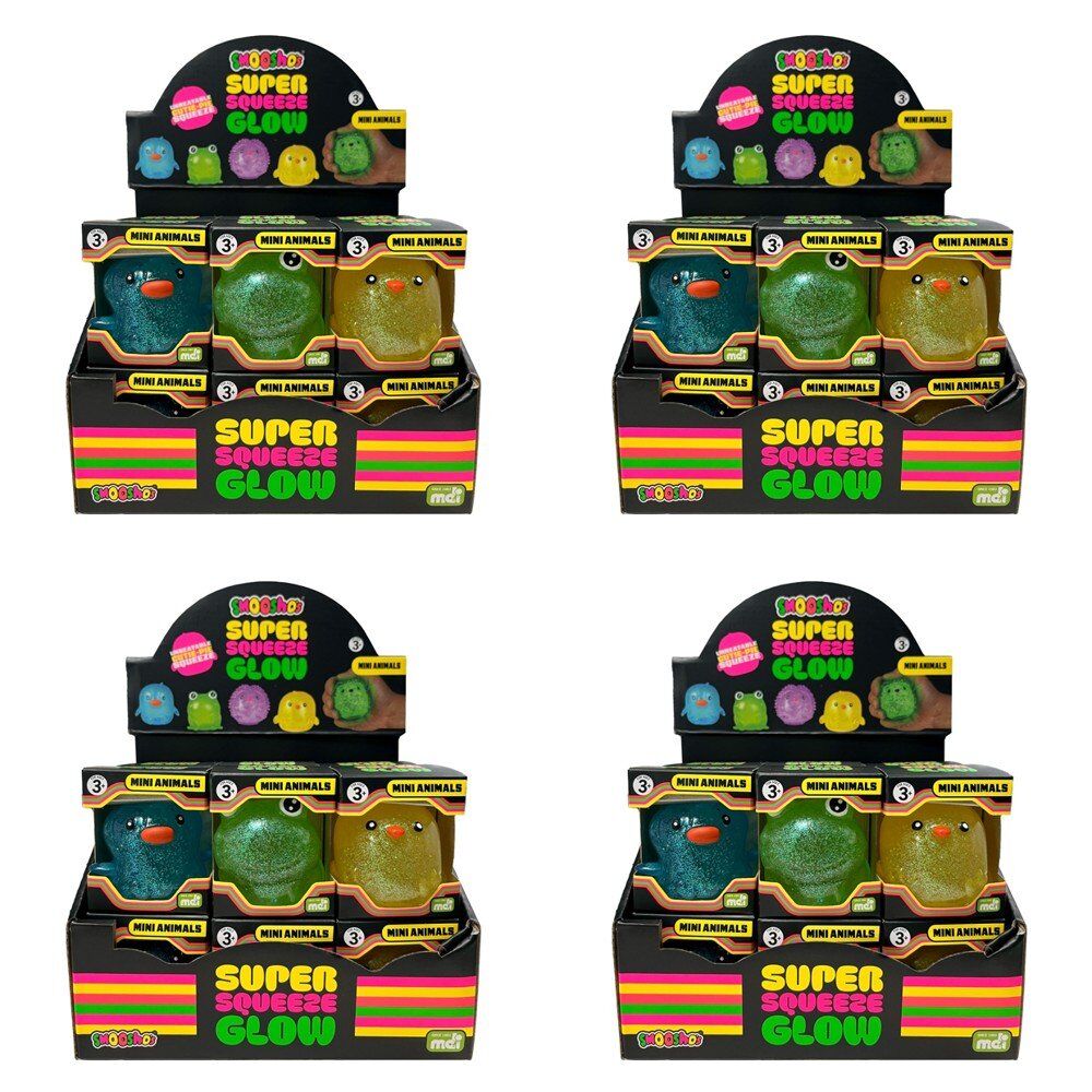 Smooshos Super Squeeze Glow Mini Animals Assorted Counter Display of 12 Bundle of 4