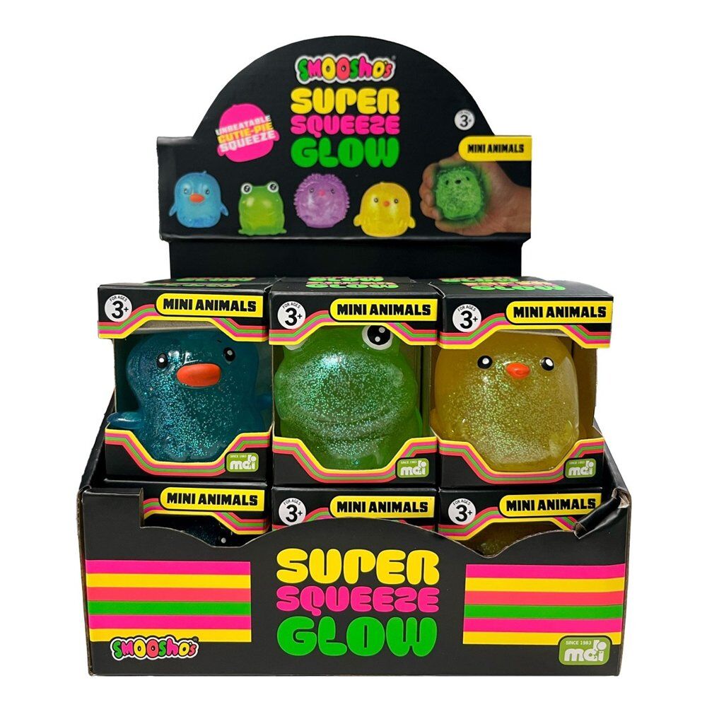 Smooshos Super Squeeze Glow Mini Animals Assorted Counter Display of 12
