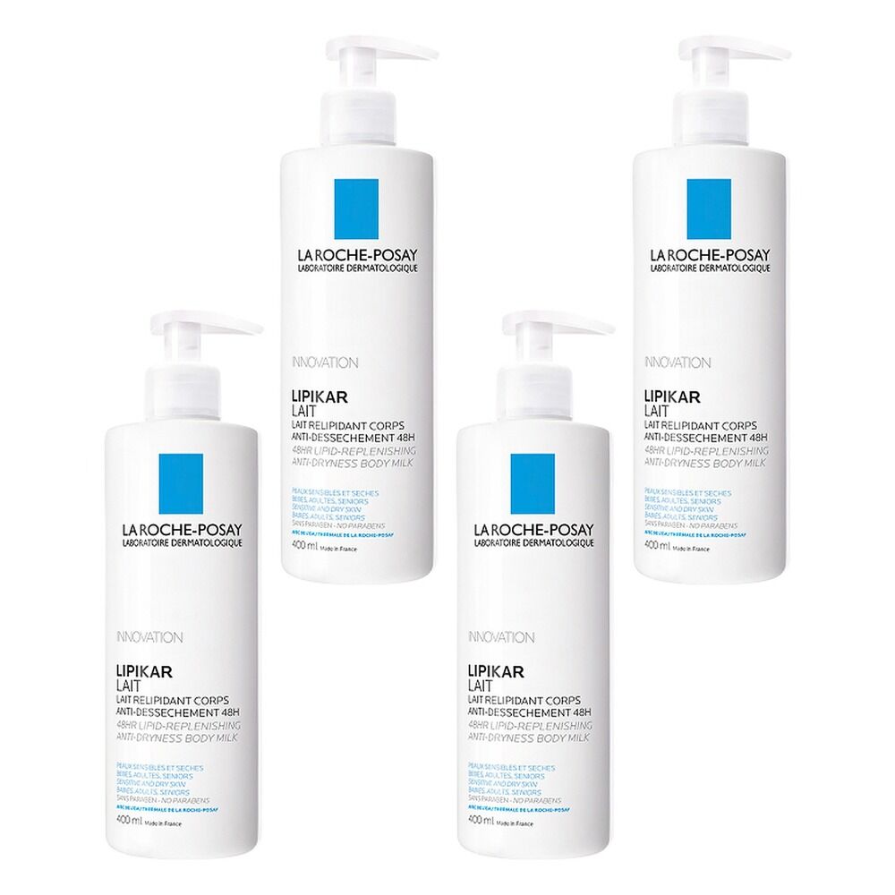 La Roche-Posay Lipikar Lait Body Milk, Long-Lasting Hydration, 400mL Pack of 4