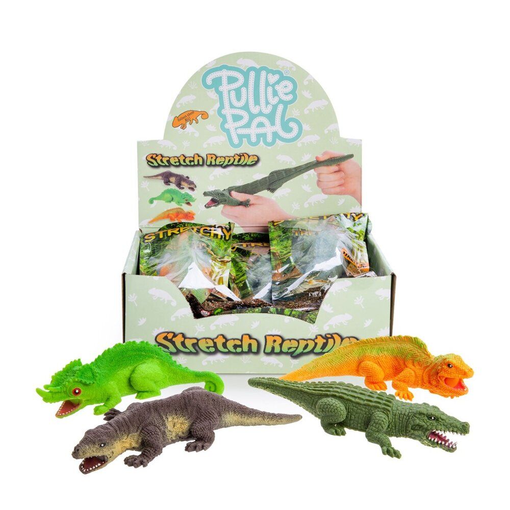 Novelty Gift Pullie Pal Stretch Reptile Assorted Counter Display of 12 Bundle of 5