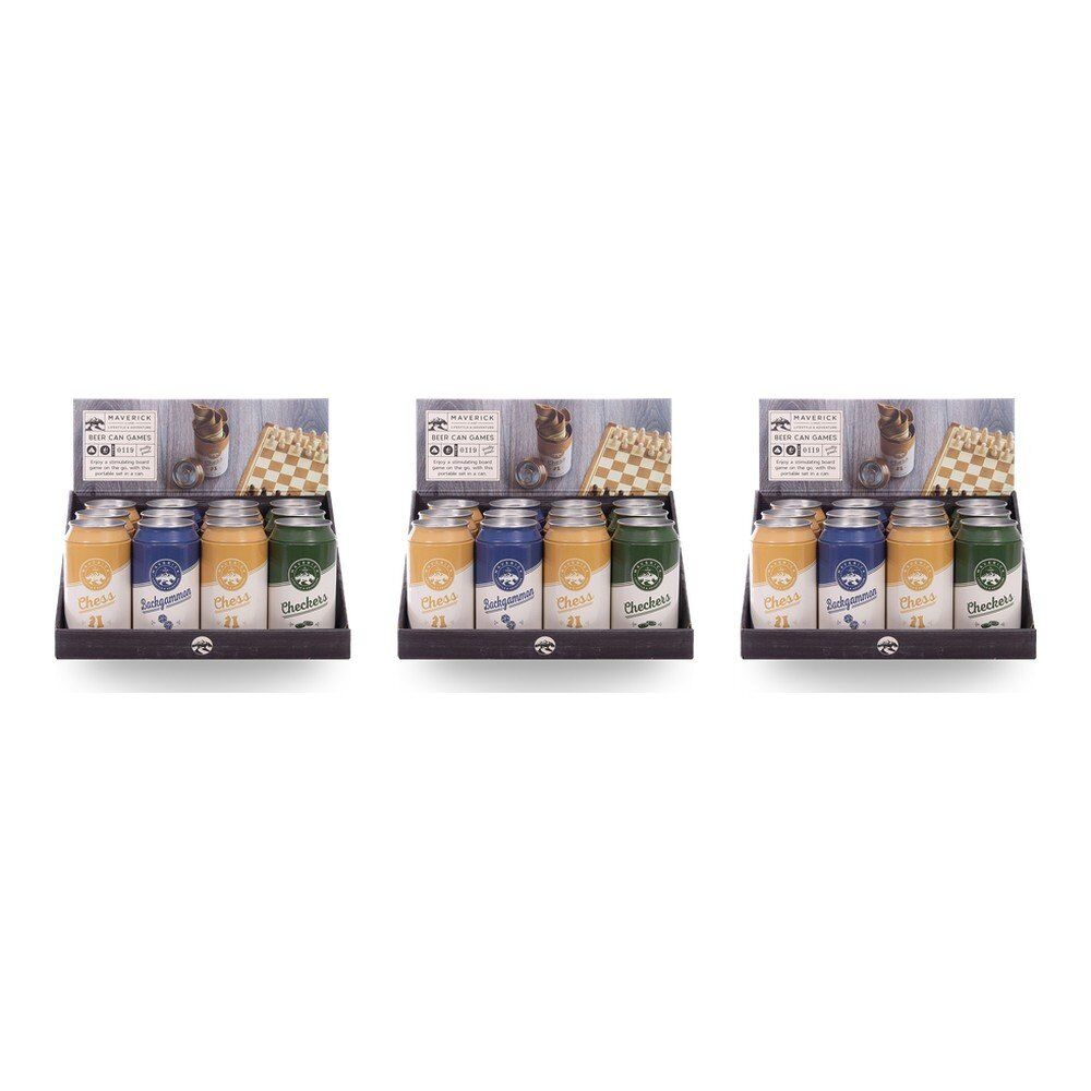 Maverick Beer Can Games Chess Backgammon Checkers Assorted Counter Display of 12 Bundle of 3