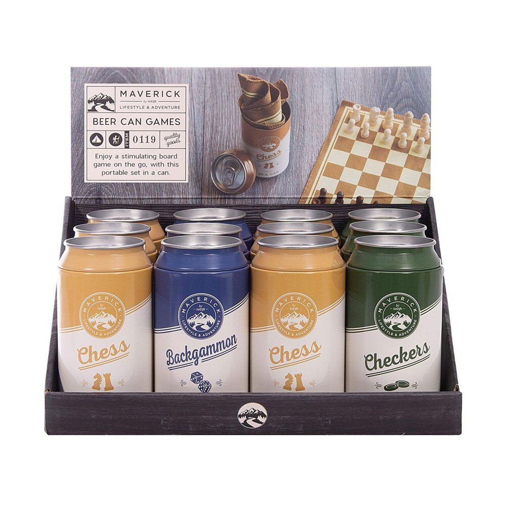 Maverick Beer Can Games Chess Backgammon Checkers Assorted Counter Display of 12 Bundle of 5