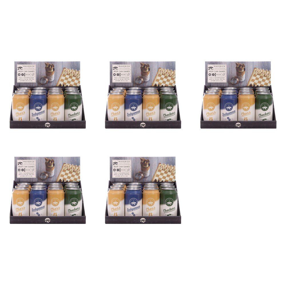 Maverick Beer Can Games Chess Backgammon Checkers Assorted Counter Display of 12 Bundle of 5