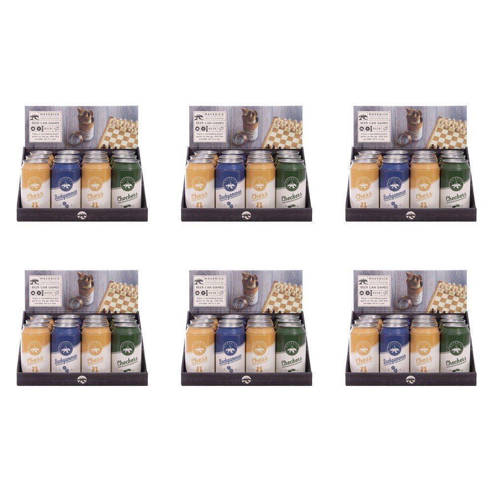 Maverick Beer Can Games Chess Backgammon Checkers Assorted Counter Display of 12 Bundle of 6