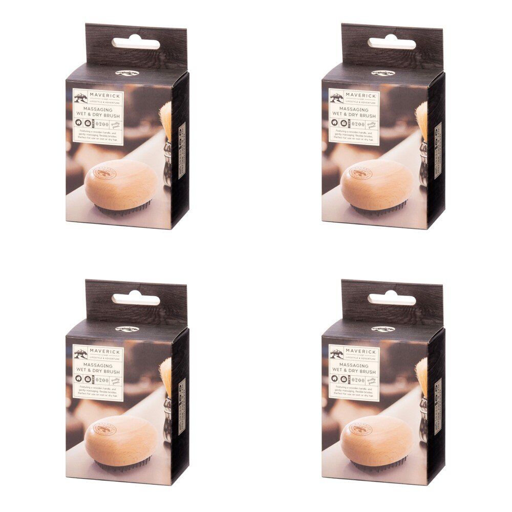 Maverick Massaging Wet and Dry Hair Brush with Wooden Handle Pack of 4
