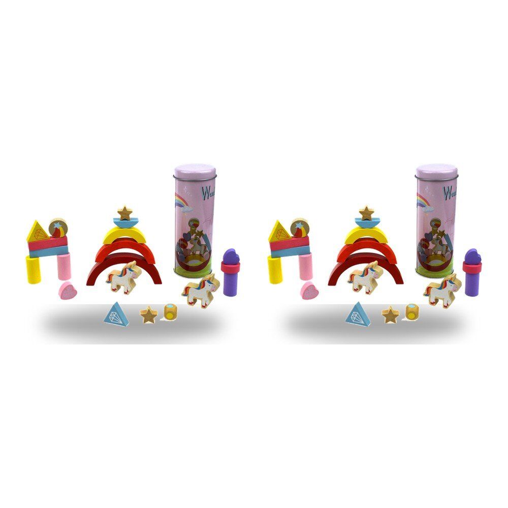 Wooden Balancing Blocks Game Unicorn in Tin Pack of 2
