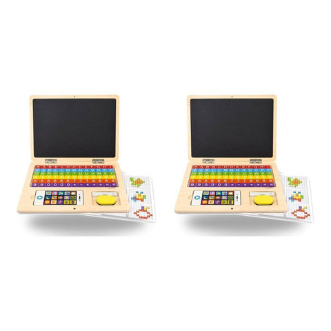Wooden Magnetic Notebook Laptop Toy with Alphabet Tiles and Chalkboard Pack of 2