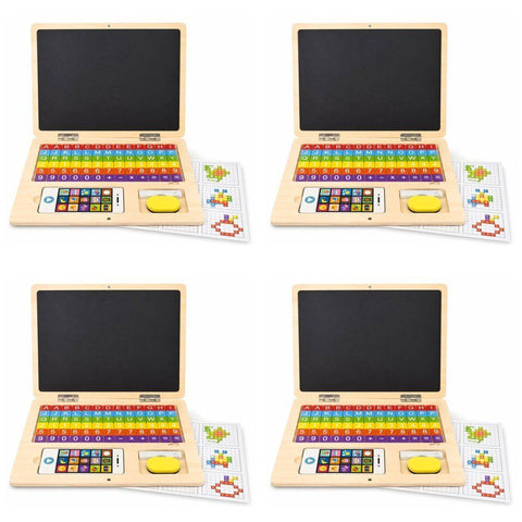 Wooden Magnetic Notebook Laptop Toy with Alphabet Tiles and Chalkboard Pack of 4