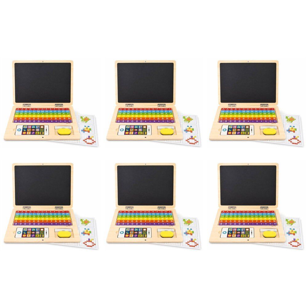 Wooden Magnetic Notebook Laptop Toy with Alphabet Tiles and Chalkboard Pack of 6