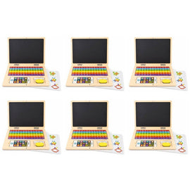 Wooden Magnetic Notebook Laptop Toy with Alphabet Tiles and Chalkboard Pack of 6