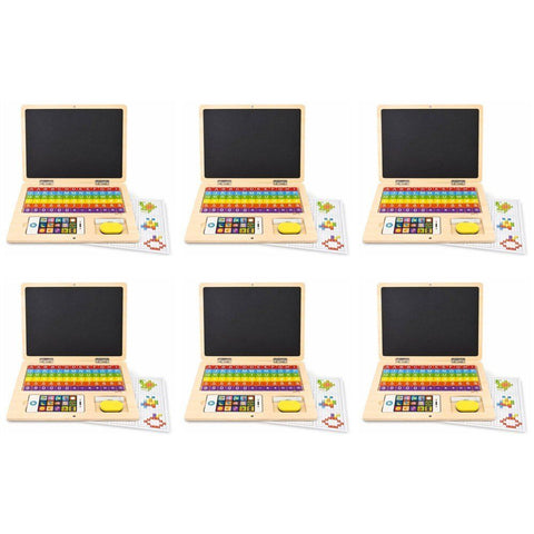 Wooden Magnetic Notebook Laptop Toy with Alphabet Tiles and Chalkboard Pack of 6