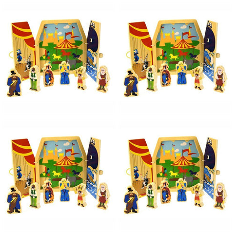 Pinocchio Wooden Storytelling Playset with Fold-Out Theatre and 6 Figures Pack of 4