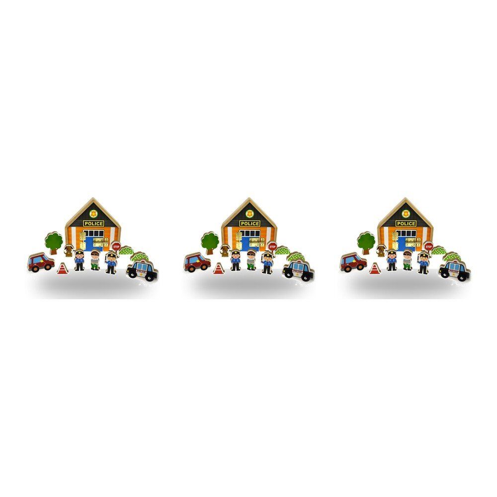 Wooden Police Station Playset with Figures and Vehicles Pack of 3