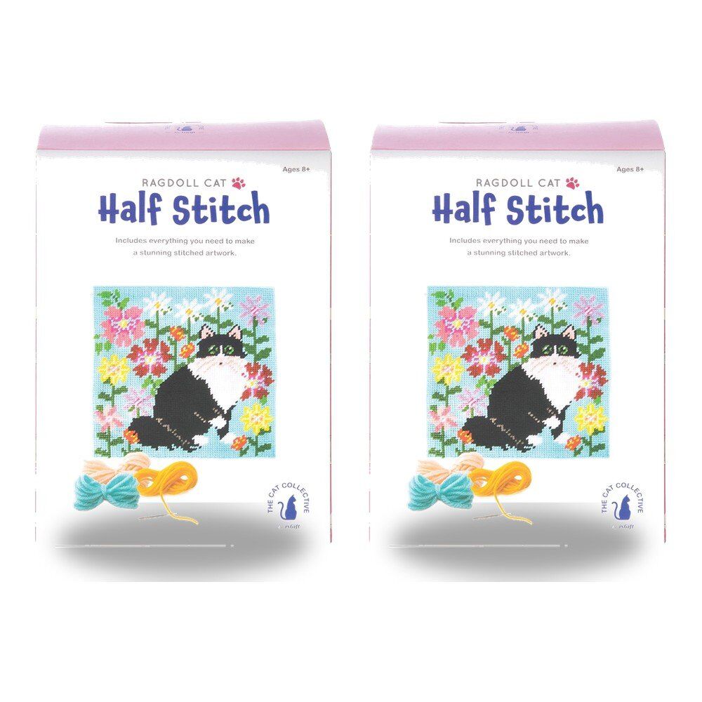 Cat Collective Half Stitch Kit Ragdoll Cat Finished Size 24.5 x 24.5cm Bundle of 2