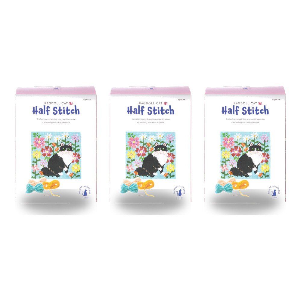 Cat Collective Half Stitch Kit Ragdoll Cat Finished Size 24.5 x 24.5cm Bundle of 3