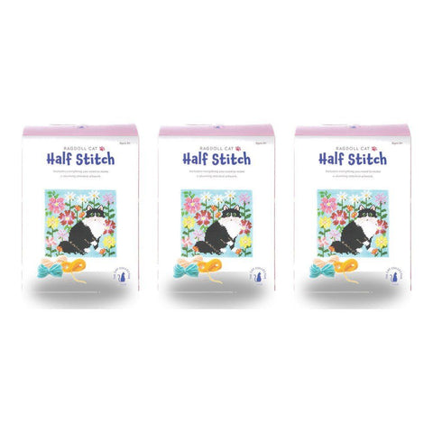 Cat Collective Half Stitch Kit Ragdoll Cat Finished Size 24.5 x 24.5cm Bundle of 3