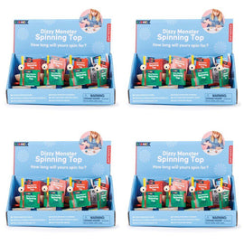 Kikkerland Kidoki Dizzy Monster Wooden Spinning Top Counter Display of 12 Bundle of 4