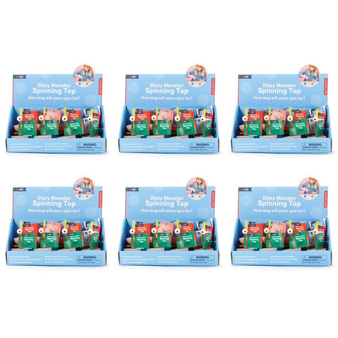 Kikkerland Kidoki Dizzy Monster Wooden Spinning Top Counter Display of 12 Bundle of 6