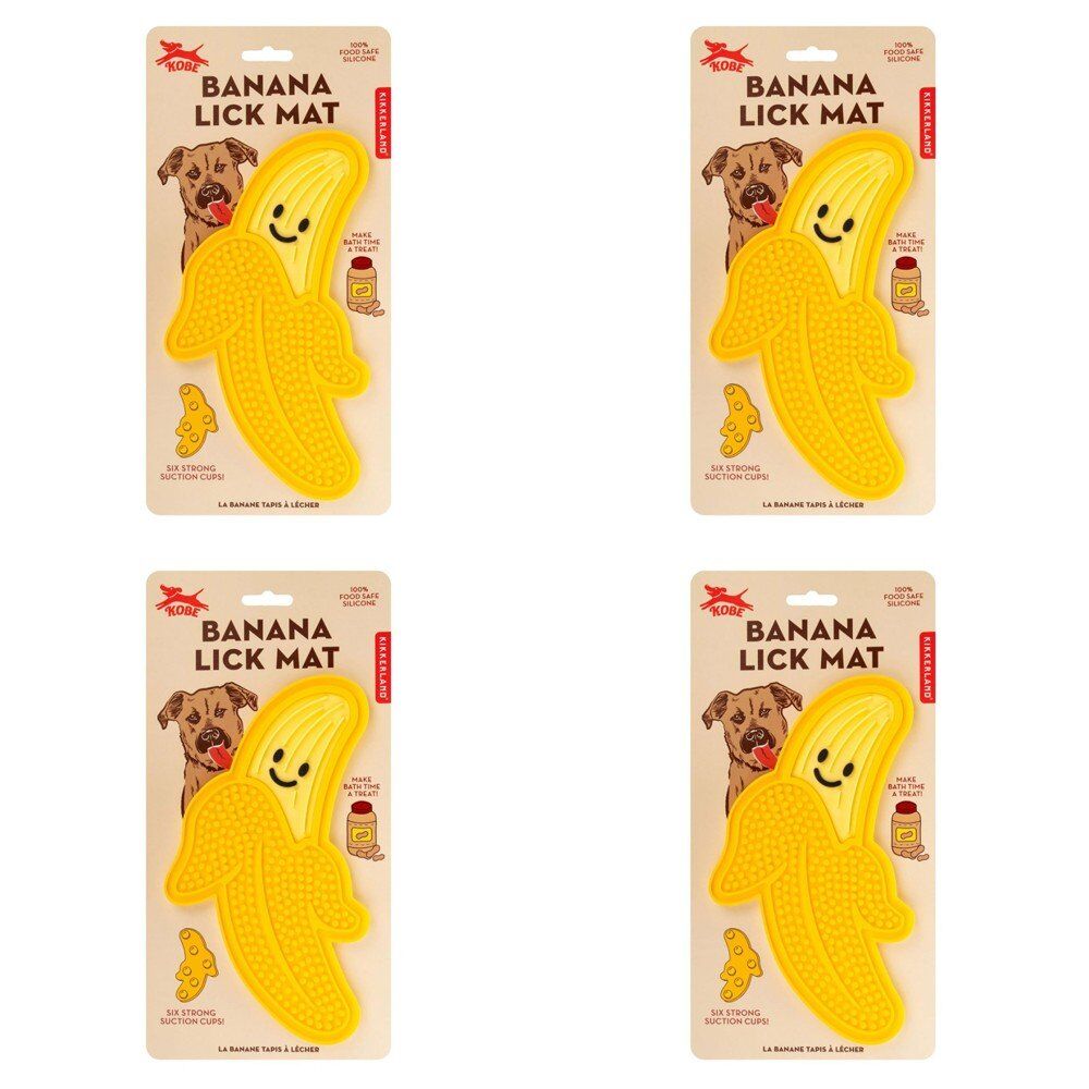 Banana Lick Mat for Dogs Silicone with Suction Cups Pack of 4